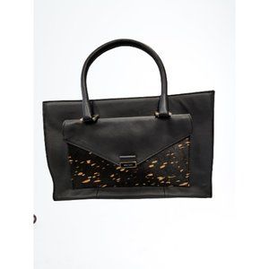 Cole Haan Womens Black Leather Pockets Zip Handheld Double Strap Shoulder Bag